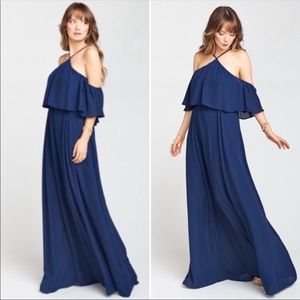 Show Me Your MuMu Rebecca Ruffle Navy Maxi Dress